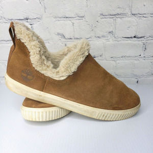 Timberland Womens Skyla Bay A2CDJ Brown Suede Fur Trim Slip On Shoes 9.5‎